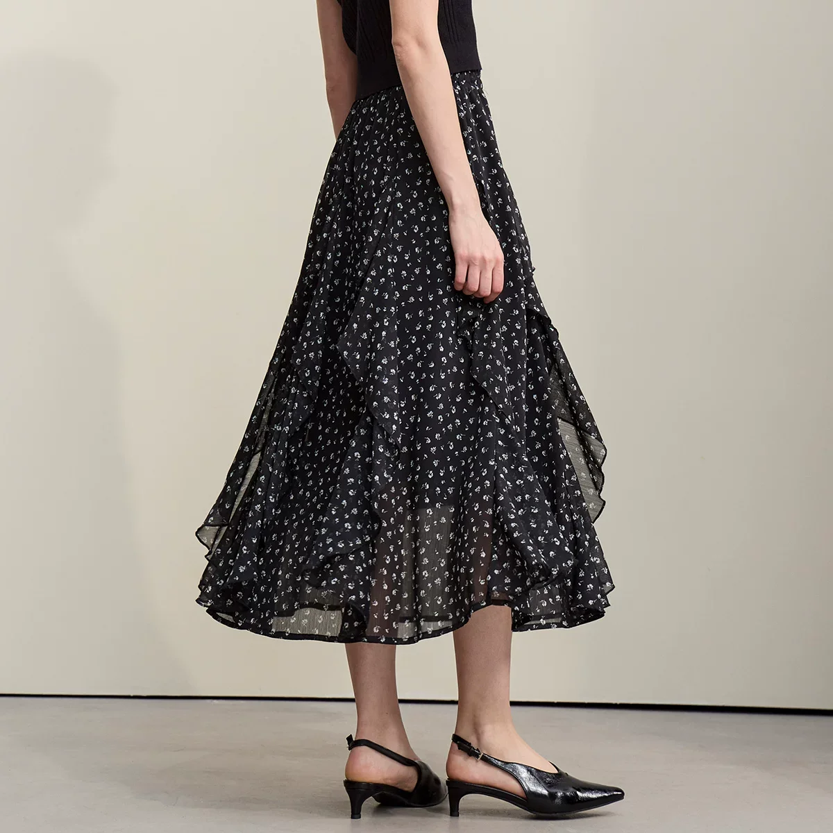 Amii シフォン レイヤード Aライン ロングスカート