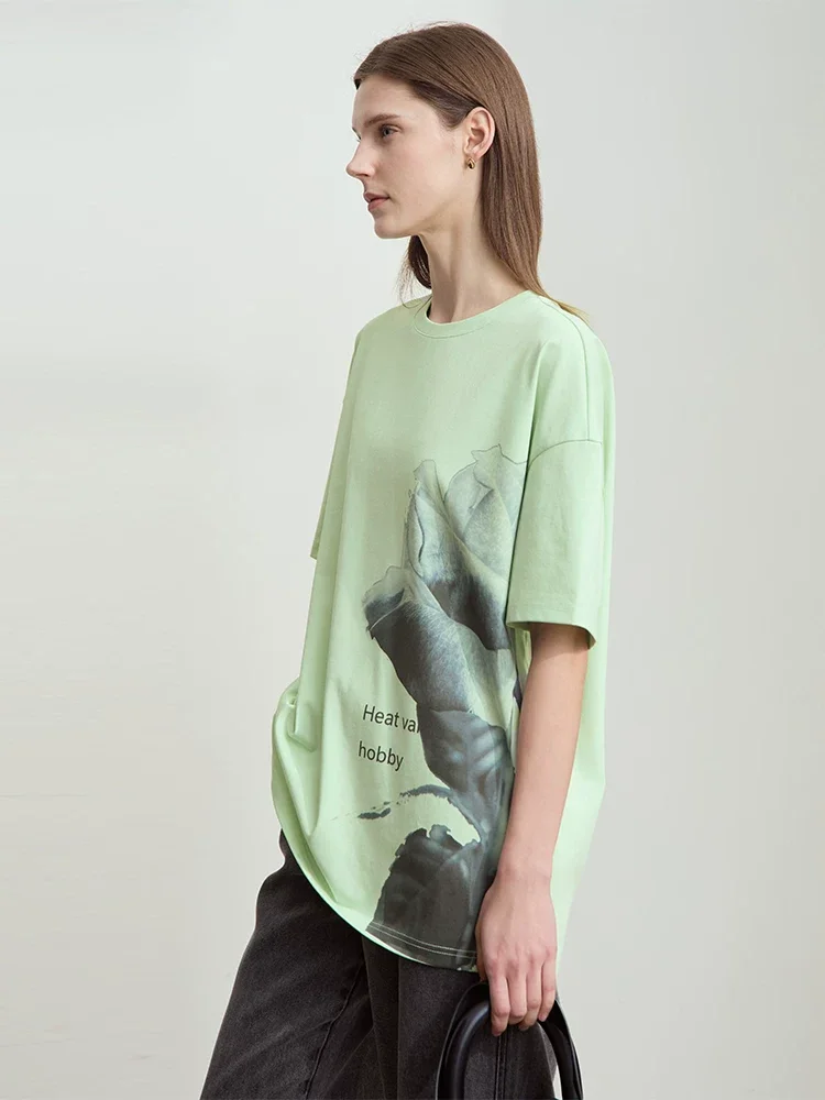 Amii 接触冷感 抗菌 ローズプリント 半袖Tシャツ