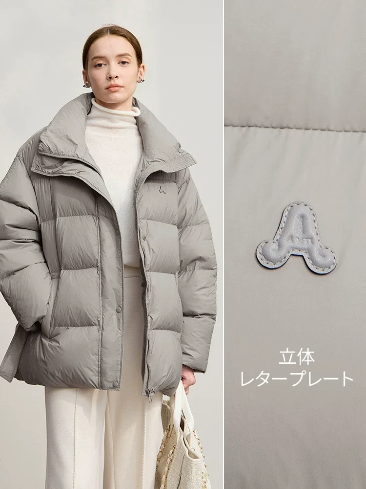 Amii ハイネック ベルト付き ミディ ダウンコート
