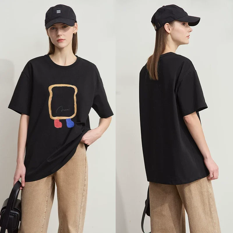 Amii トーストプリント ミドル丈Tシャツ