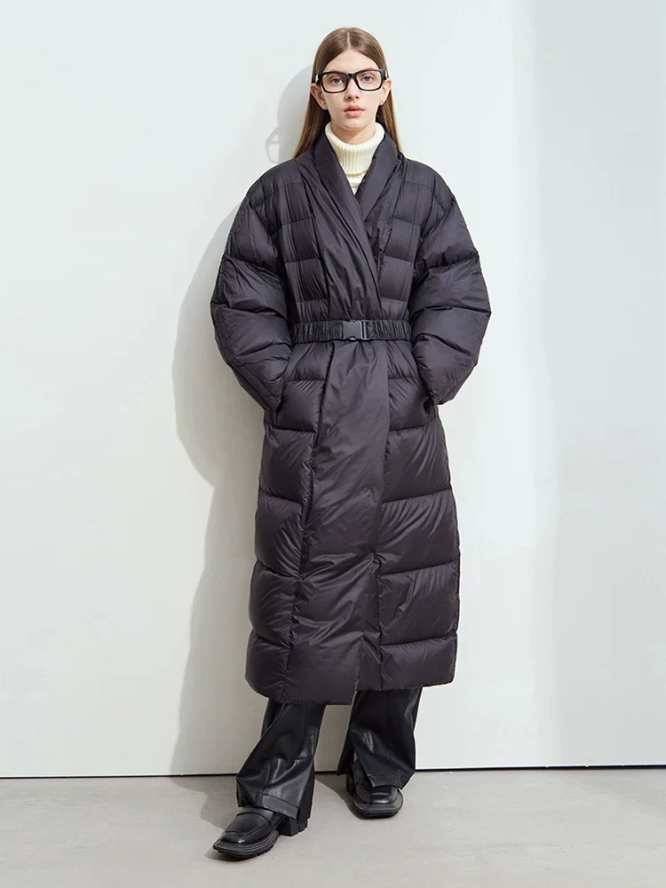 Amii ベルト付き ジップ 厚手ロングダウンコート