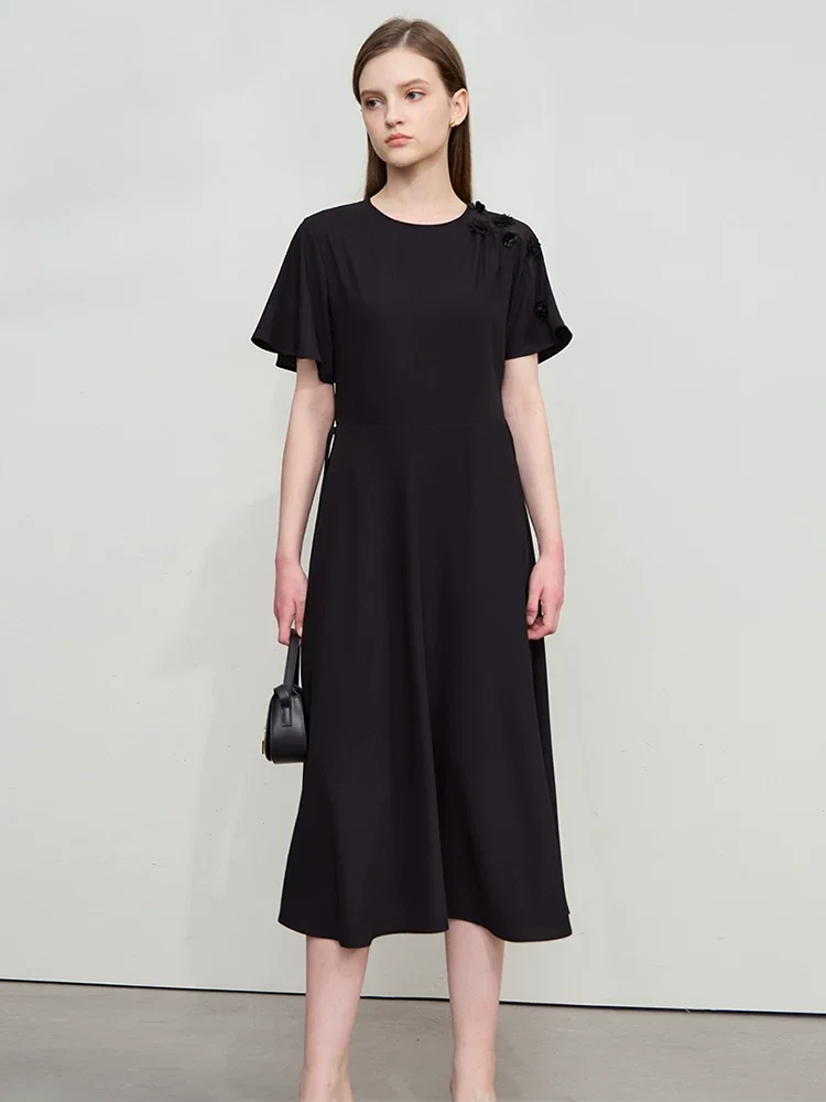 Amii アシンメトリー袖 シフォン ロングワンピース