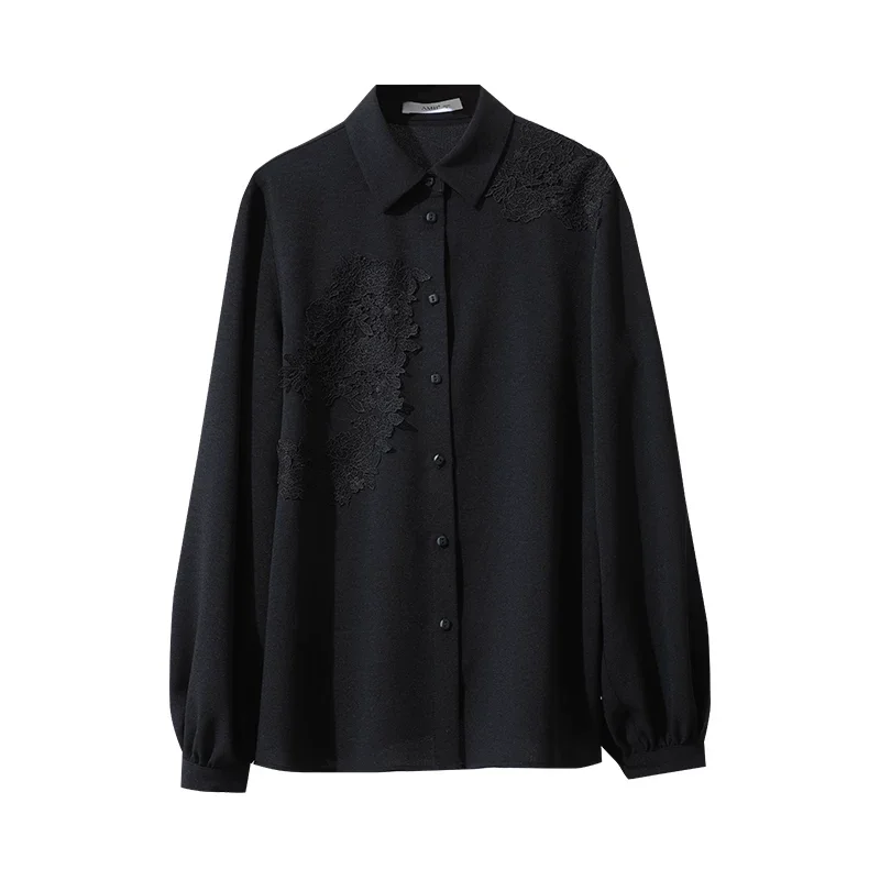 Amii 手工カットジャカード レース切替 シフォンブラウス
