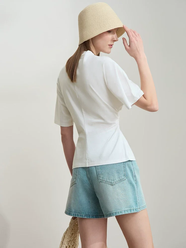 Amii モダールコットン ハイネック 半袖Tシャツ