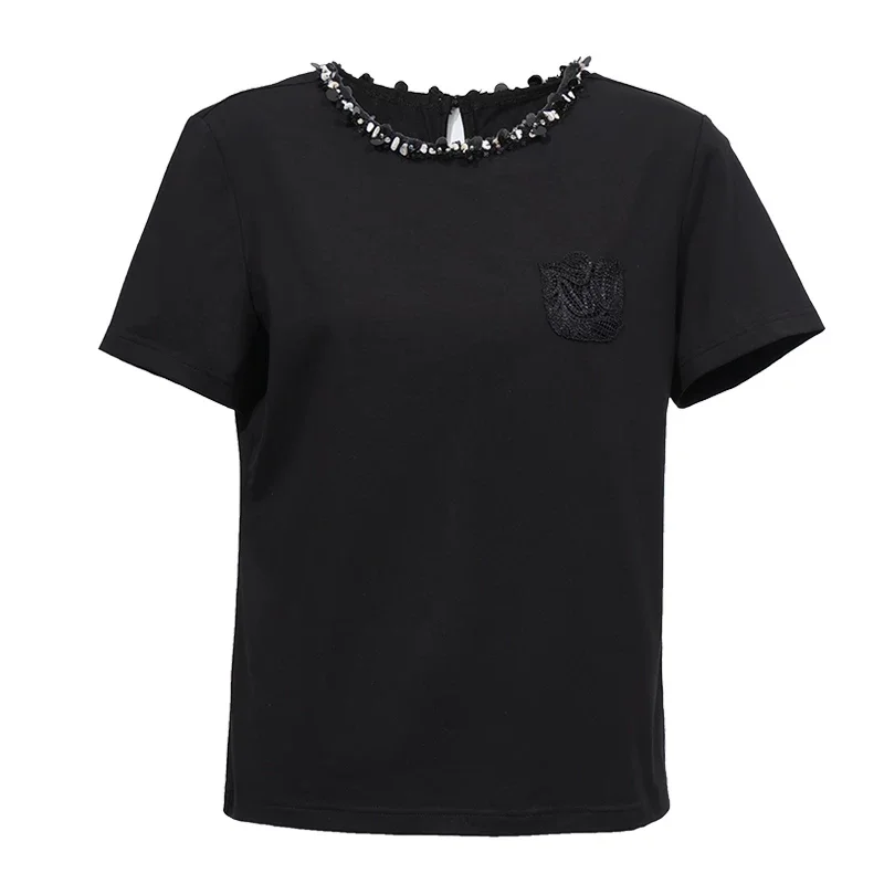 Amii アイスコットン レースポケット 半袖Tシャツ