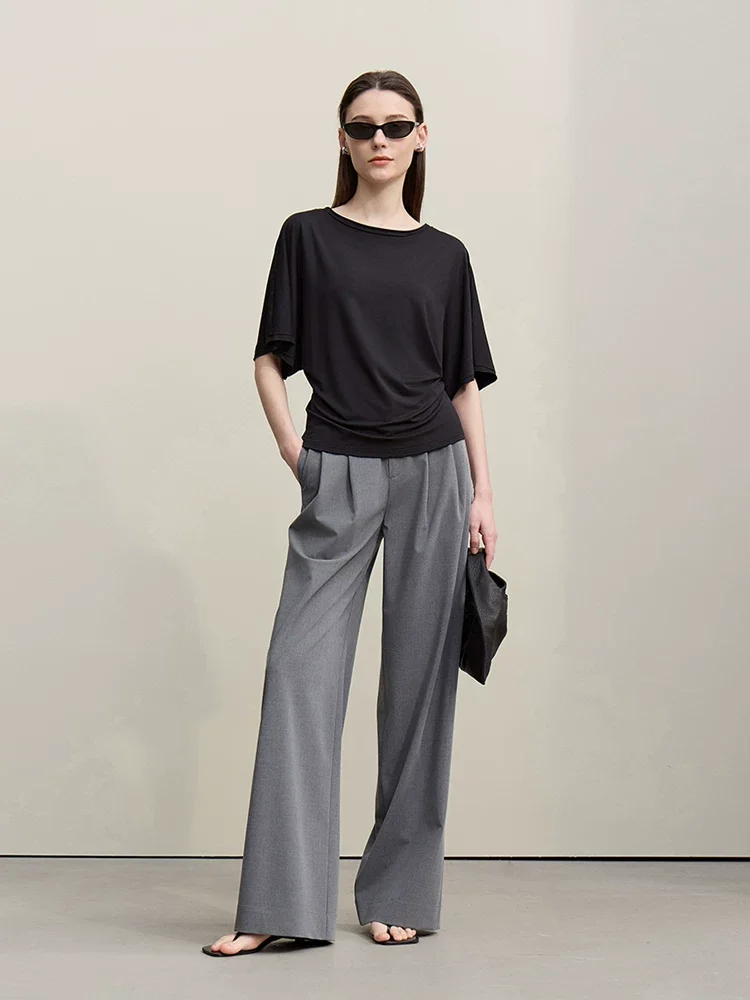 Amii モダール ストレッチ ボートネック 連袖 Tシャツ