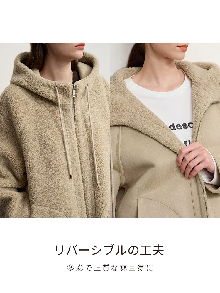 Amii フード ジップ ミディアム エコファーコート