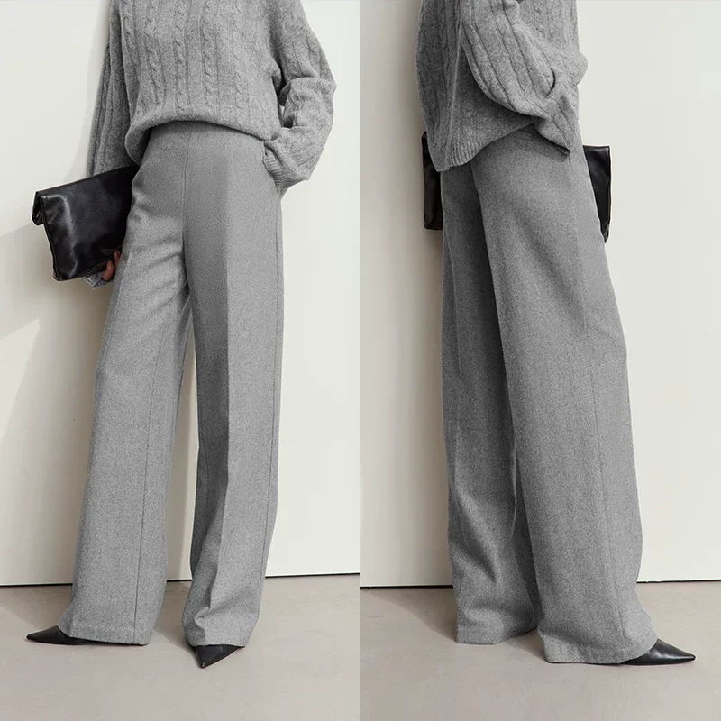 Amii ウール ハイウエスト ワイドパンツ