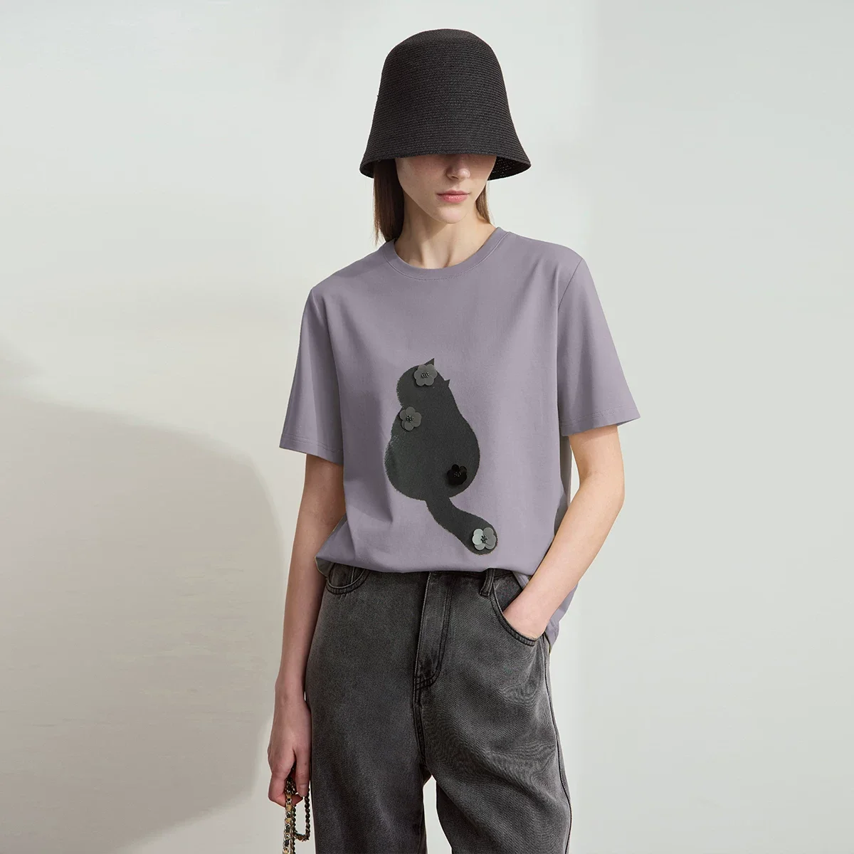Amii コットンリヨセル プリント 半袖Tシャツ