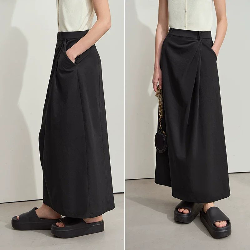 Amii アシンメトリー タック Aライン ロングスカート