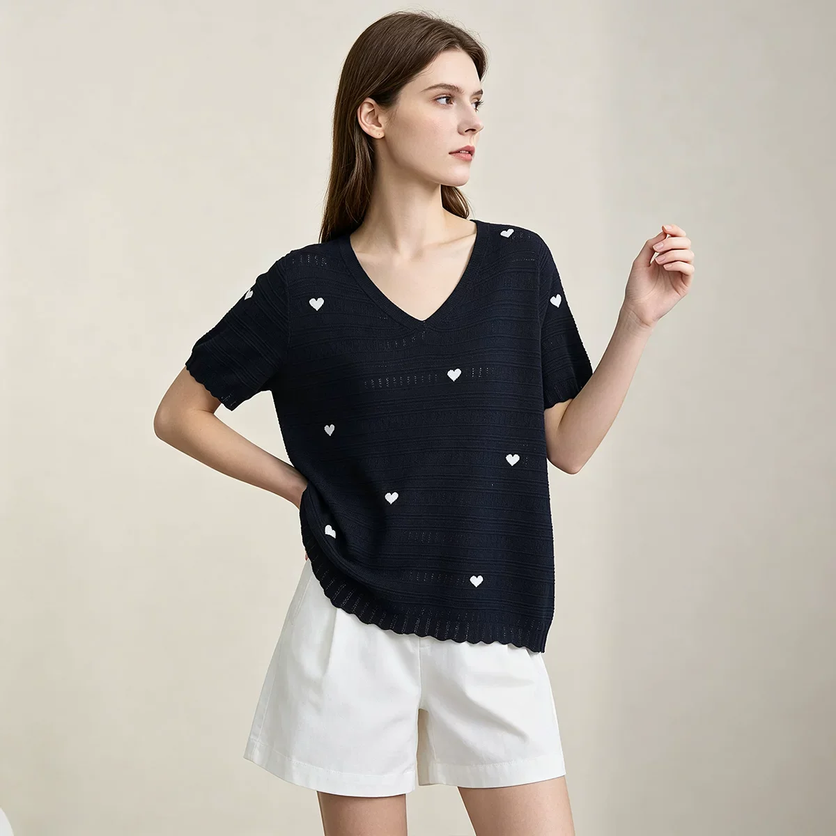 Amii ハート ニットTシャツ