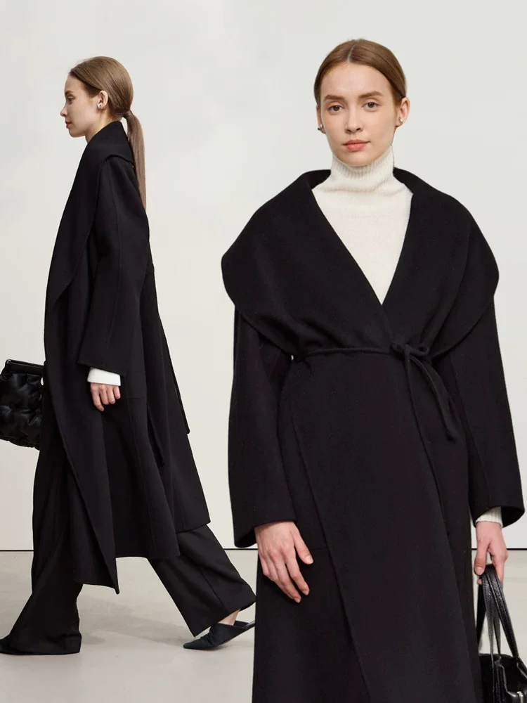Amii ウールカシミヤ リバー ベルト付き ロングコート