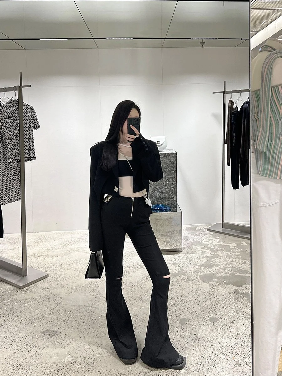 BB BLUE ハイウエスト ジップ フレアパンツ｜商品写真