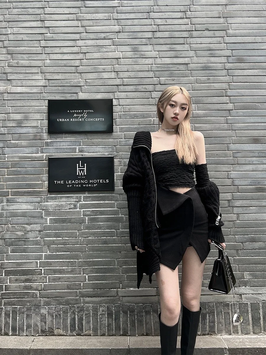 BB BLUE 厚手 編み柄 アシンメトリー ニットカーディガン｜商品写真
