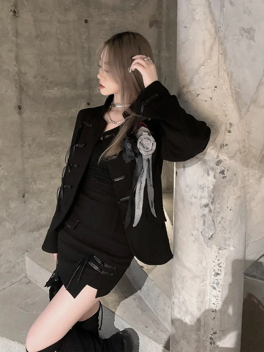 BB BLUE チャイナボタン 花飾り ジャケット＆スカート｜商品写真