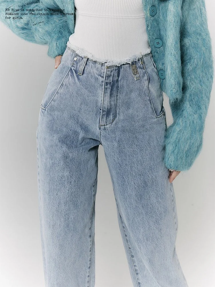 BB BLUE ペイント加工 ハイウエスト ワイドデニムパンツ｜商品写真