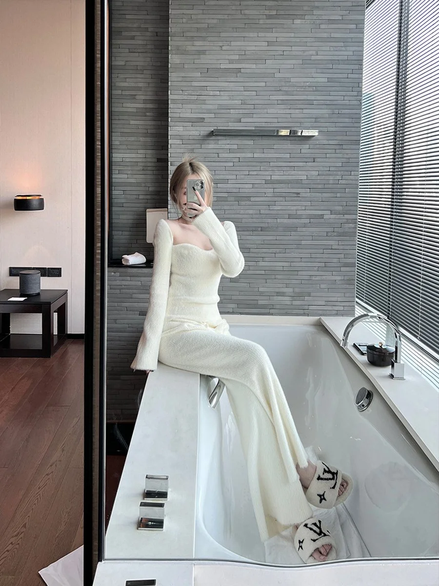 BB BLUE ミンク調 ニット ロングパンツ｜商品写真