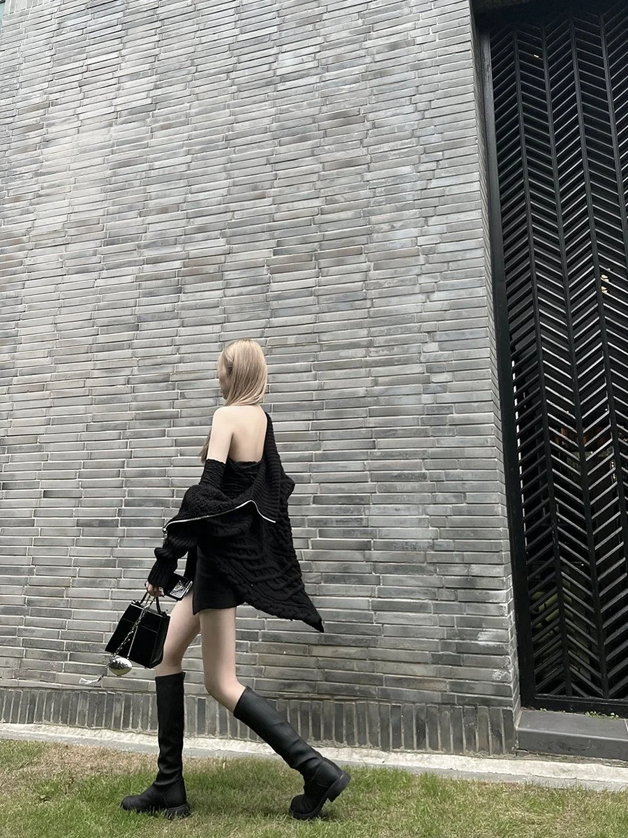 BB BLUE 厚手 編み柄 アシンメトリー ニットカーディガン｜商品写真