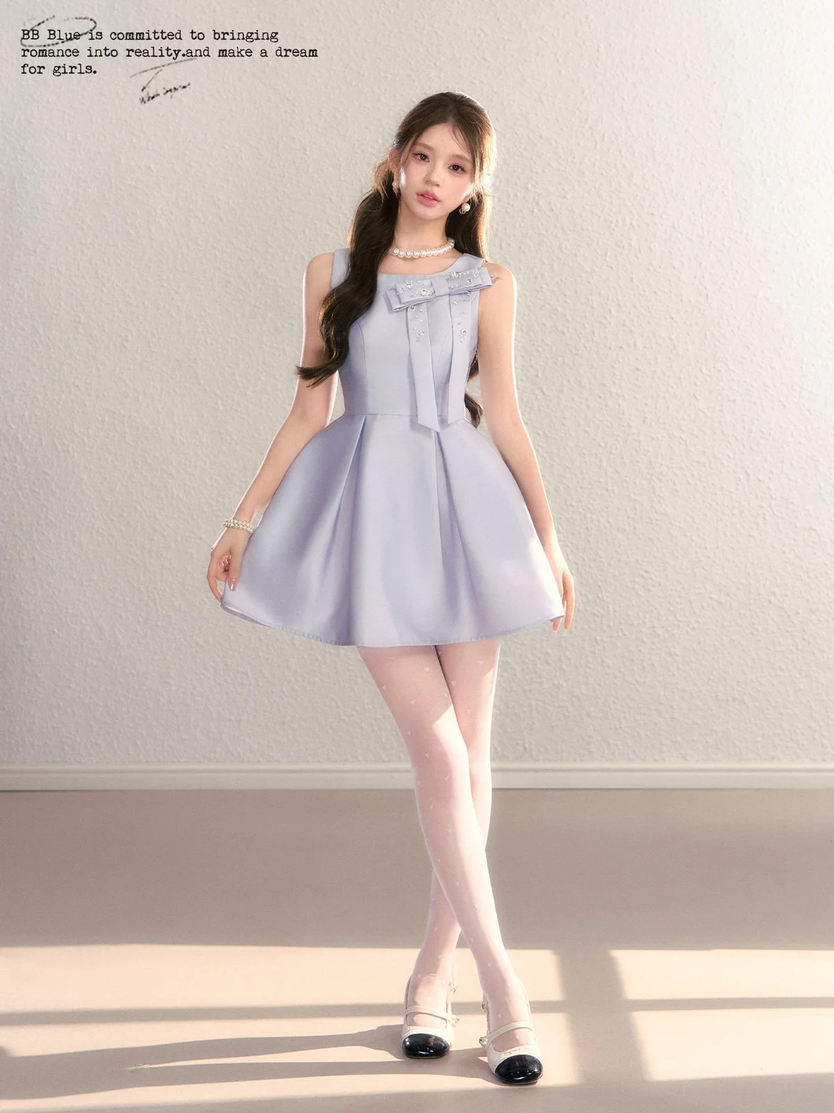 BB BLUE フレンチ リボン スクエアネック フレアワンピース｜商品写真