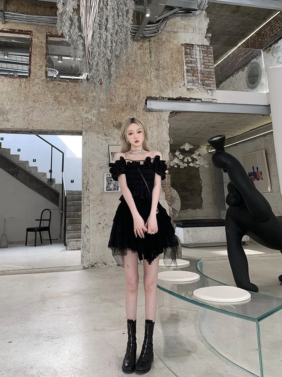 BB BLUE オフショルダー パフスリーブ レース ストレッチトップス｜商品写真