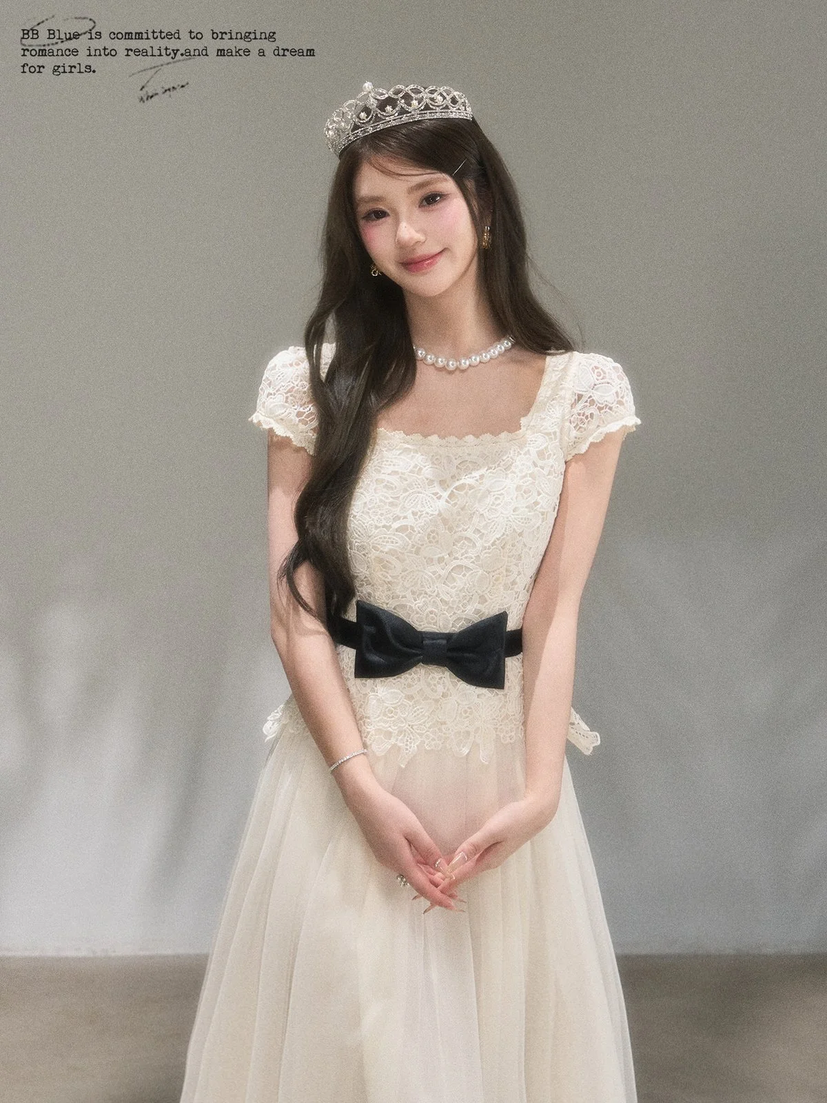 BB BLUE 立体レース リボン チュール切り替え ワンピース｜商品写真