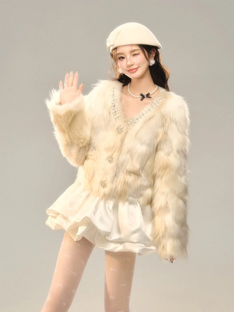 BB BLUE フェイクファー Vネック ジャケット｜商品写真