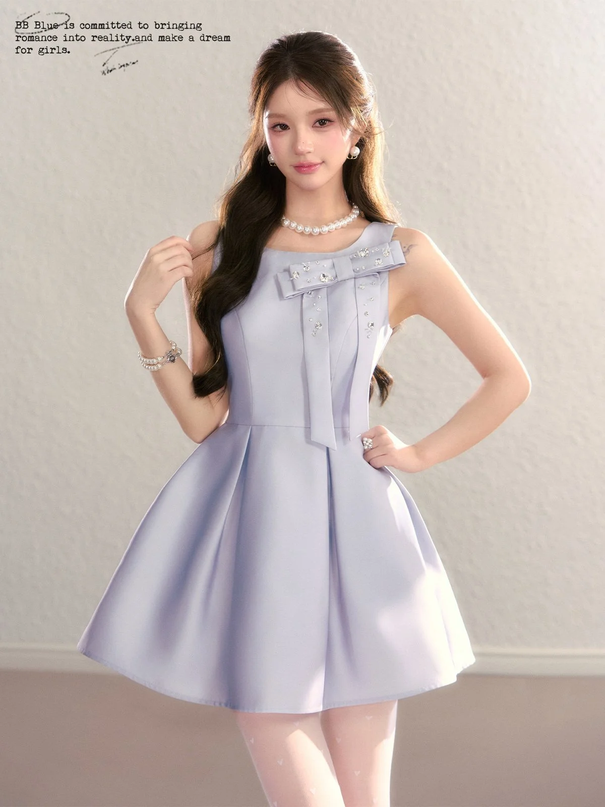 BB BLUE フレンチ リボン スクエアネック フレアワンピース｜商品写真