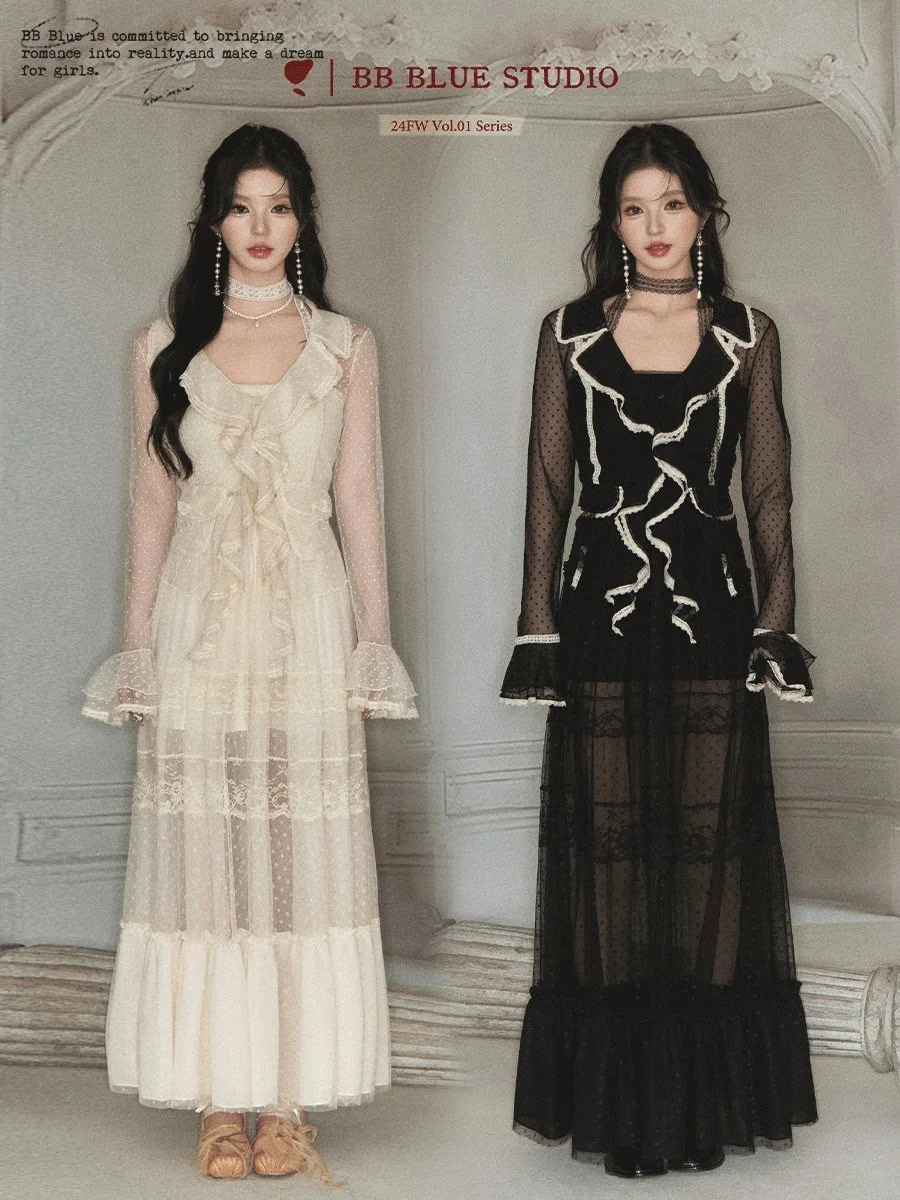 BB BLUE ドットチュール レース ホルターネック シアートップス｜商品写真