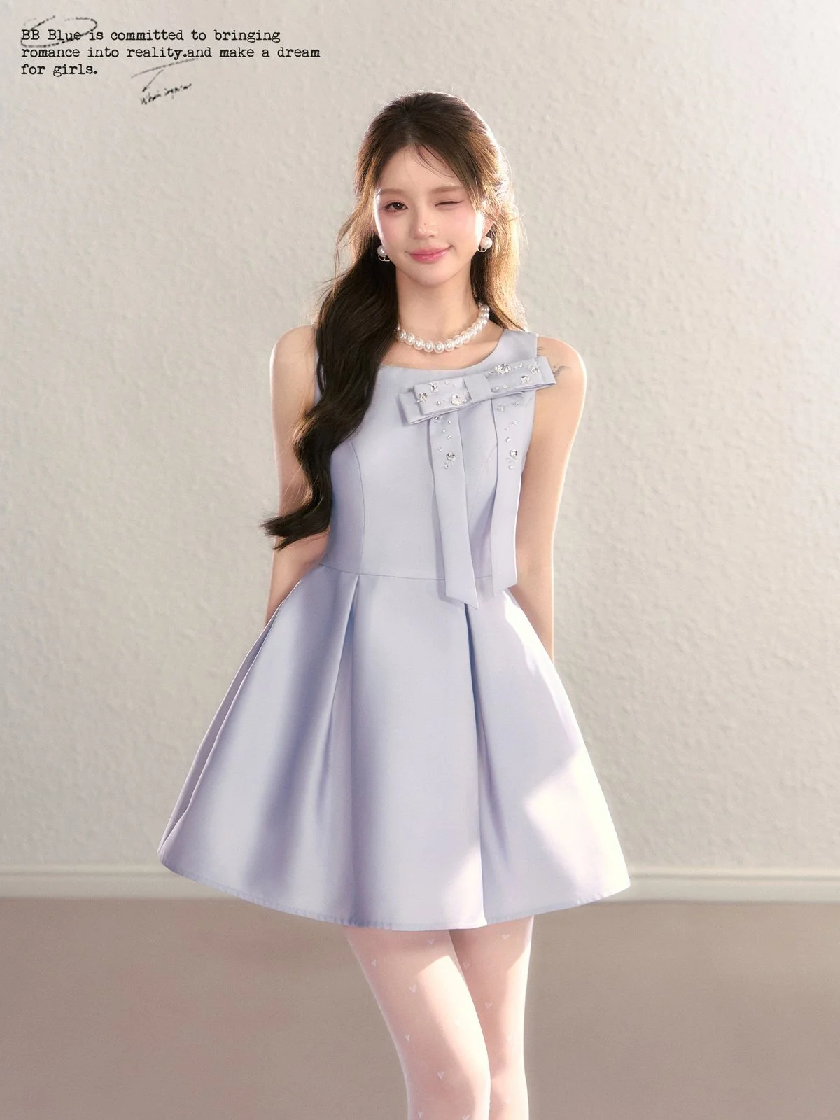 BB BLUE スクエアネック Aライン ノースリーブワンピース ブルー｜商品写真