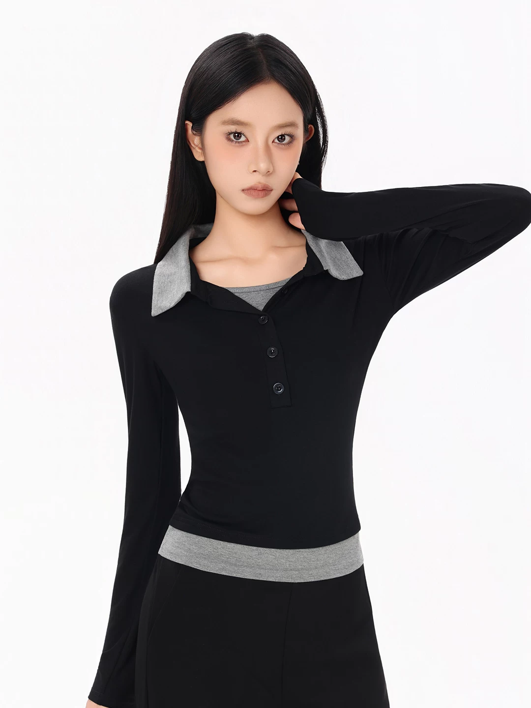 レイヤード風 配色 長袖Tシャツ 商品写真