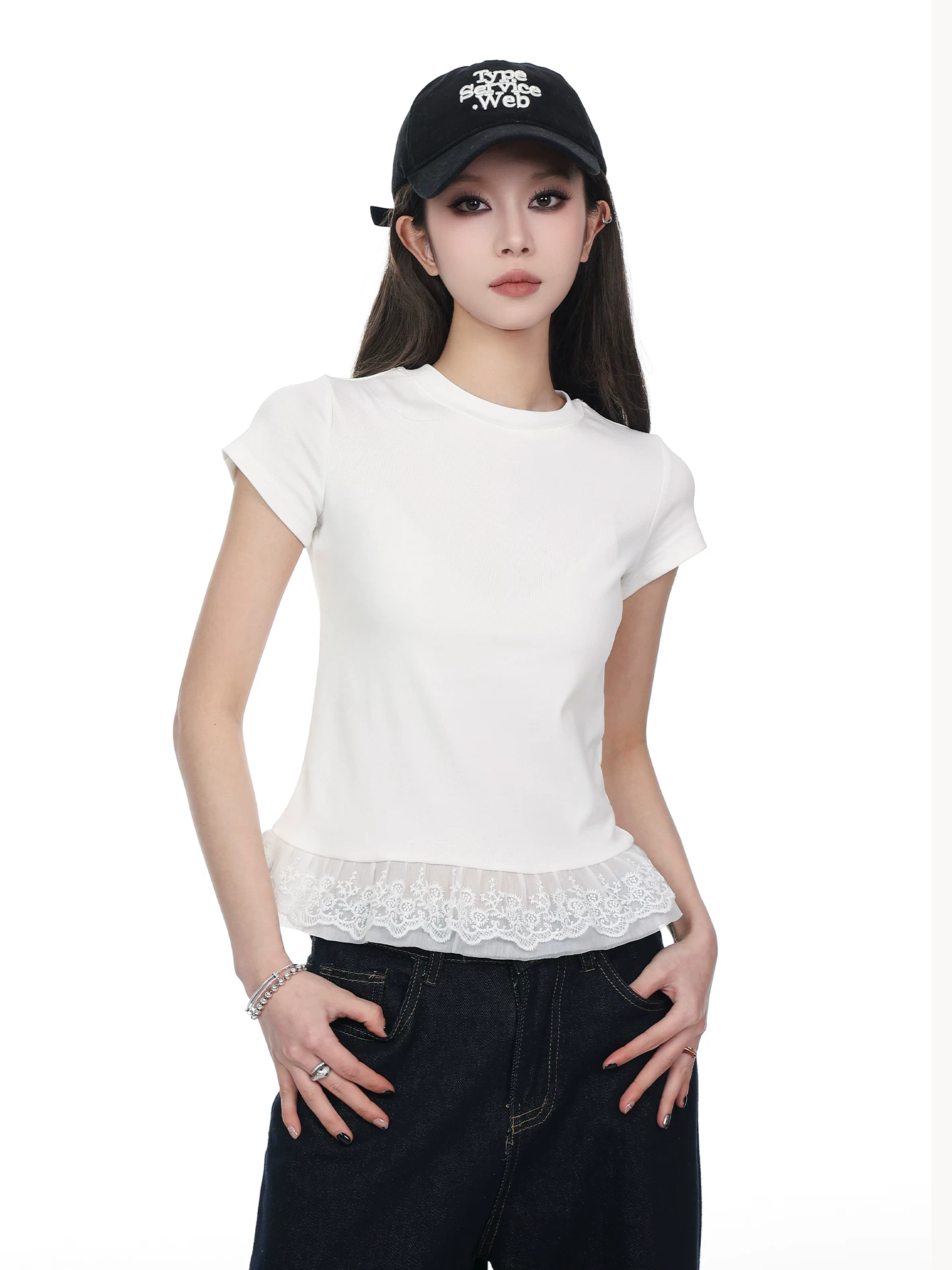 レース 切り替え 半袖Tシャツ 商品写真