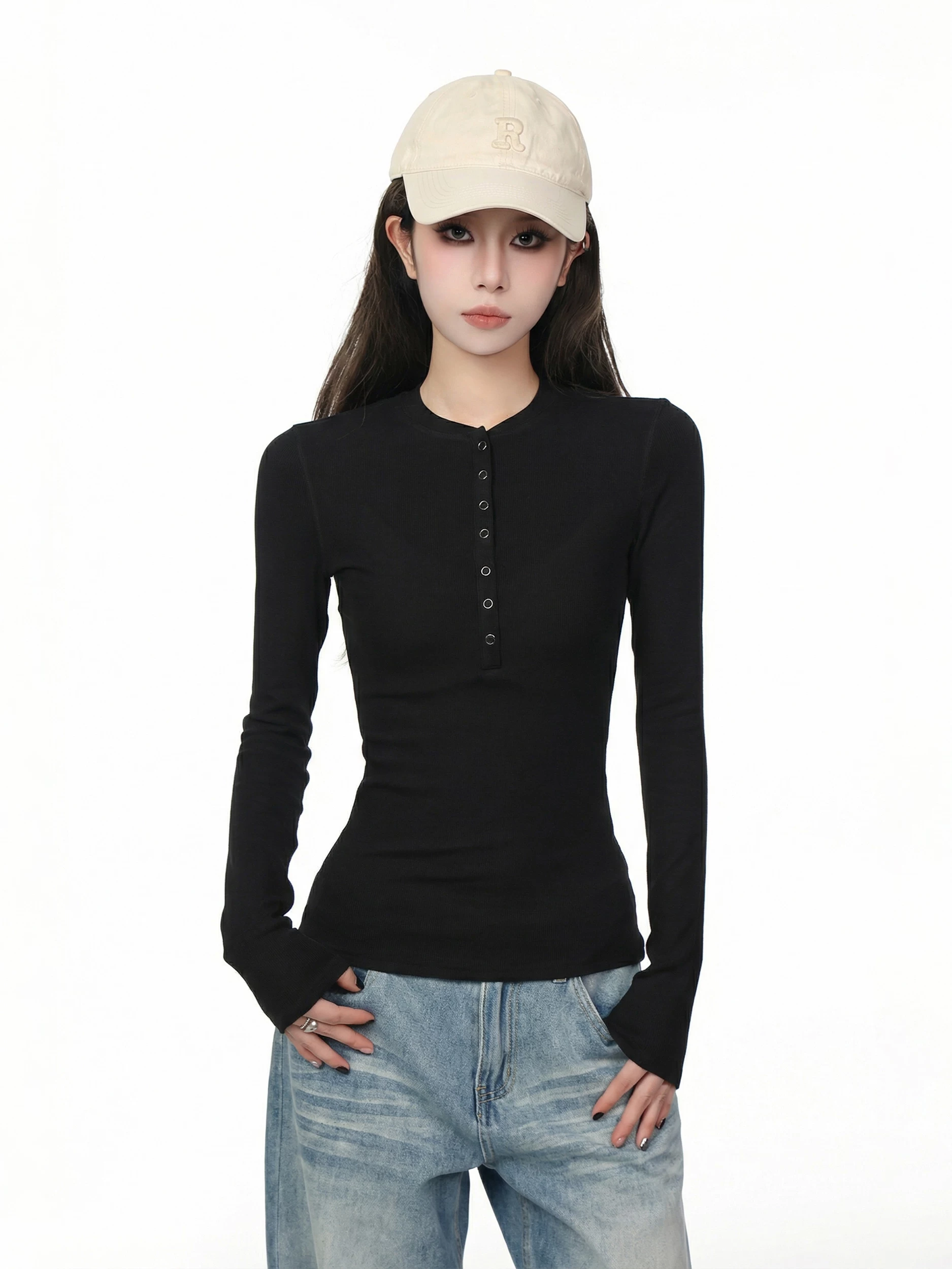 ヘンリーネック 長袖Tシャツ 商品写真