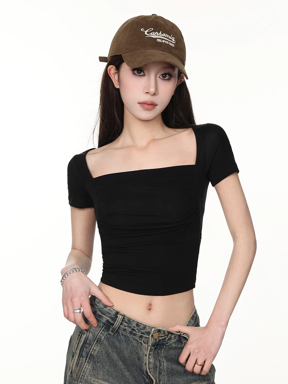 ギャザー スクエアネック 半袖Tシャツ 商品写真