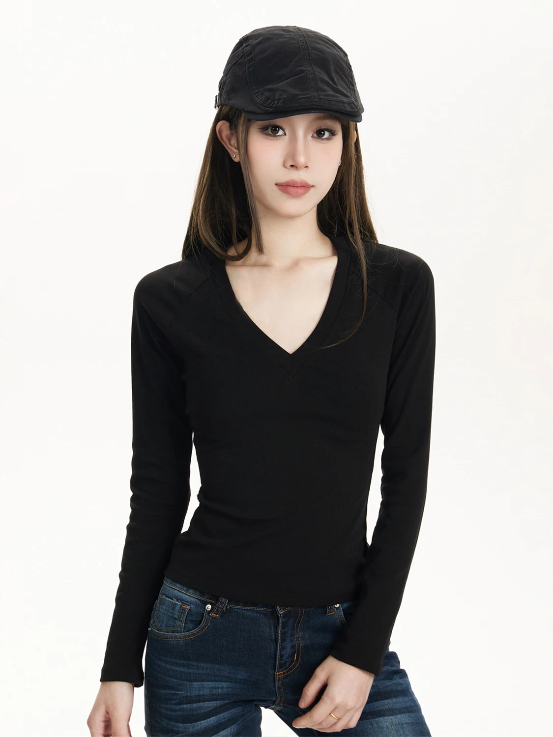 Vネック 長袖Tシャツ 商品写真