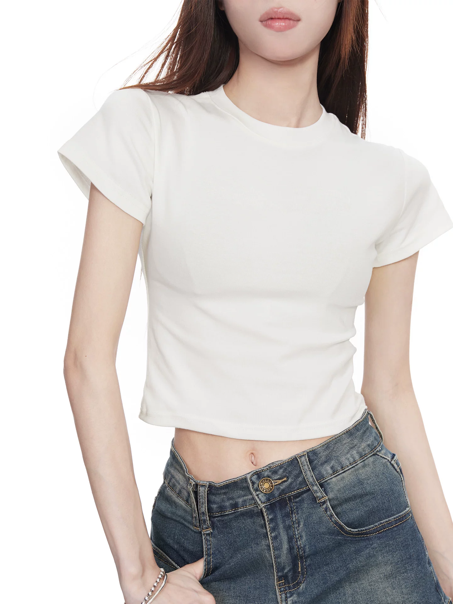 クルーネック ショート丈半袖Tシャツ 商品写真