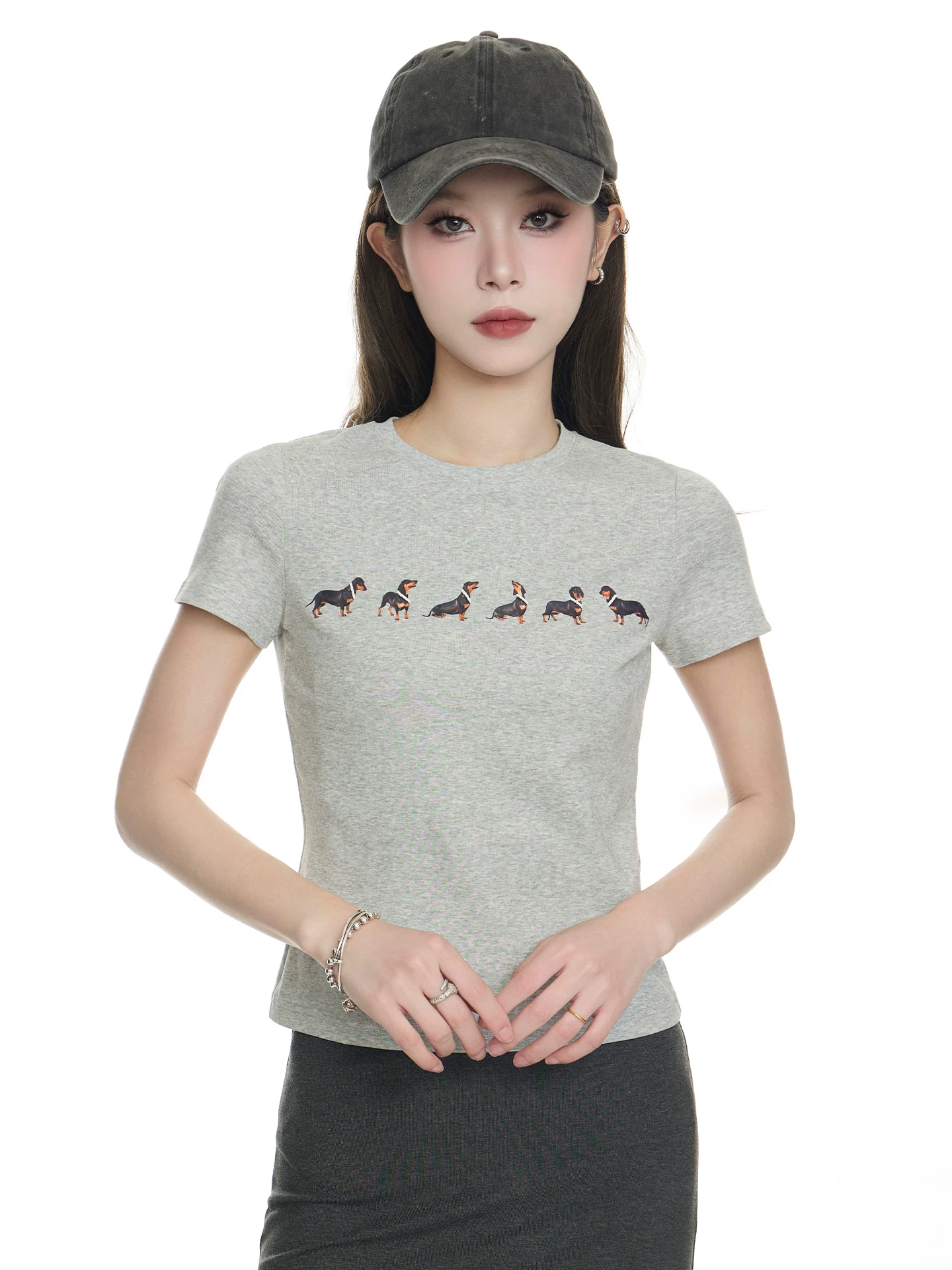 ドッグプリント ショート丈Tシャツ 商品写真