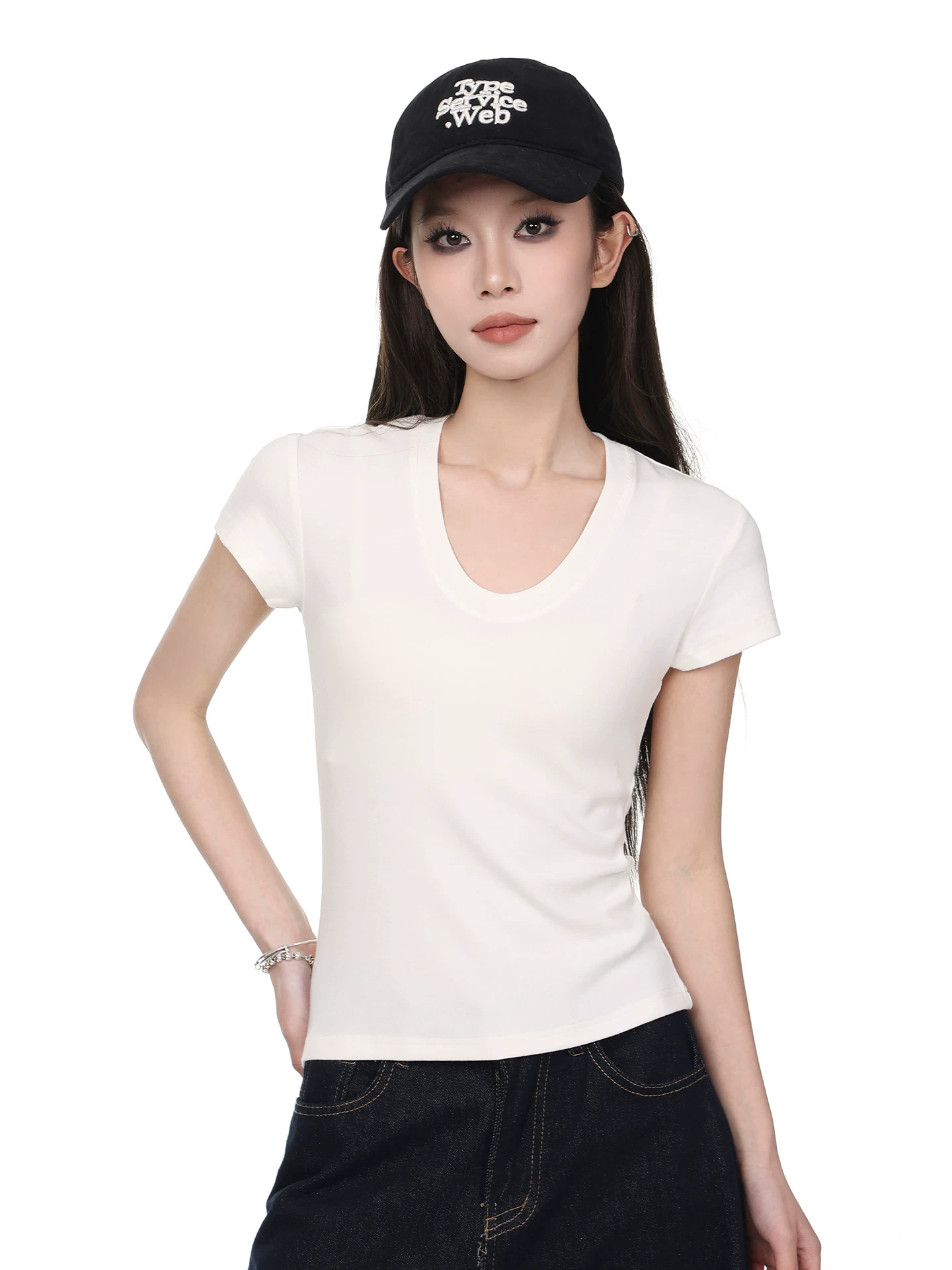 Uネック 半袖Tシャツ 商品写真