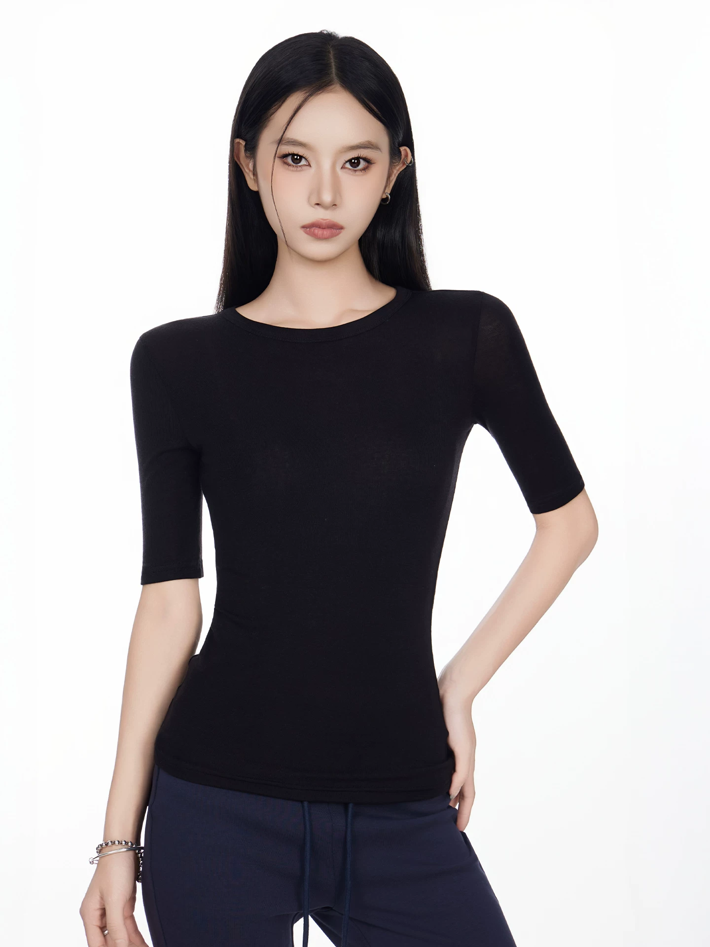 クルーネック 五分袖Tシャツ 商品写真