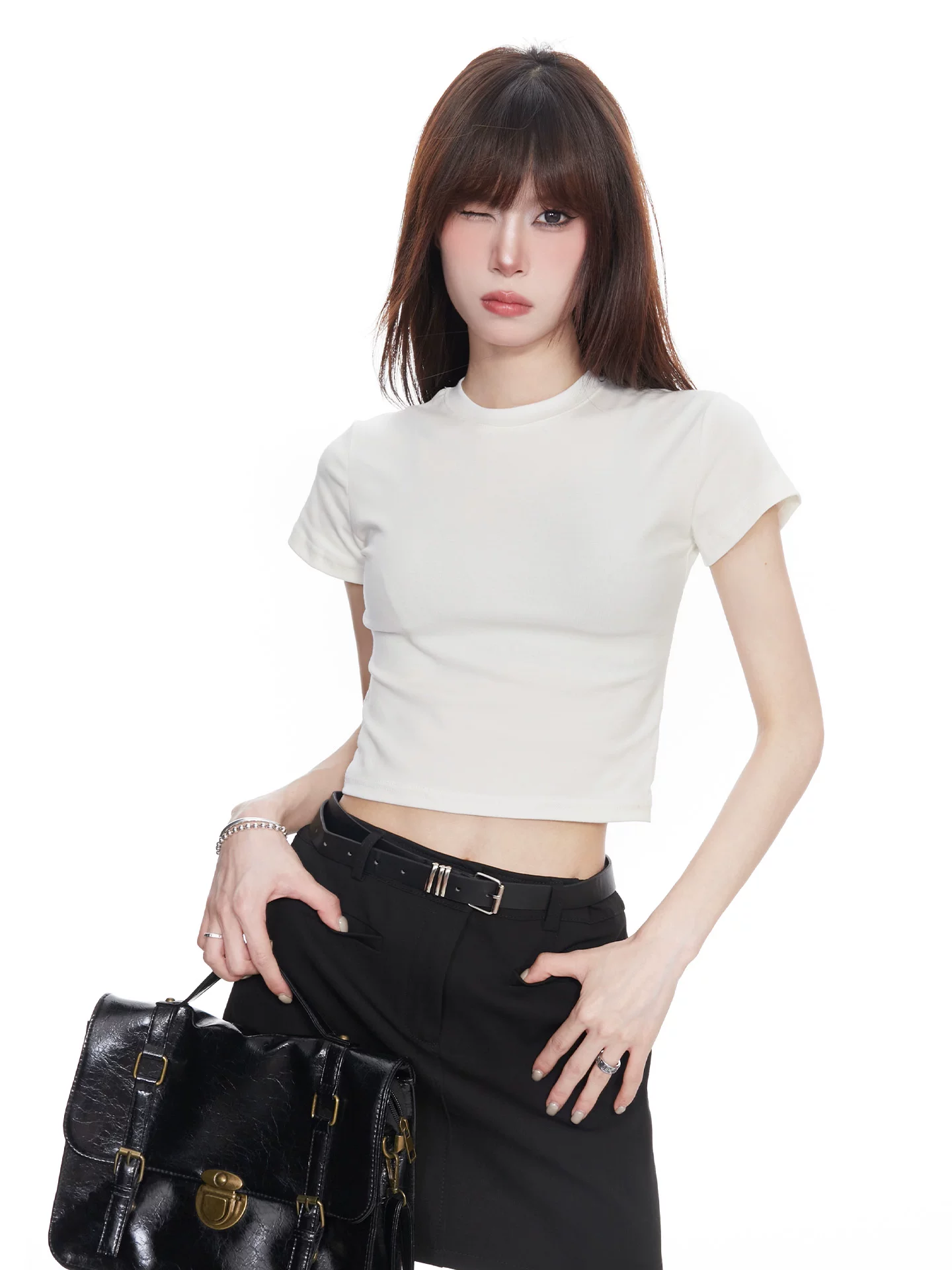 クルーネック ショート丈半袖Tシャツ 商品写真