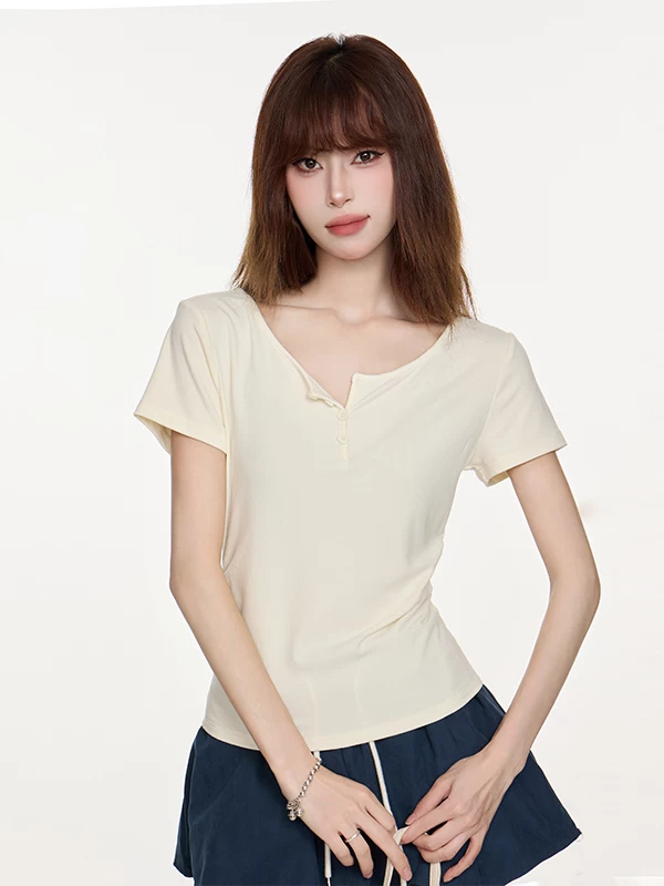 ギャザー Vネック 半袖Tシャツ 商品写真