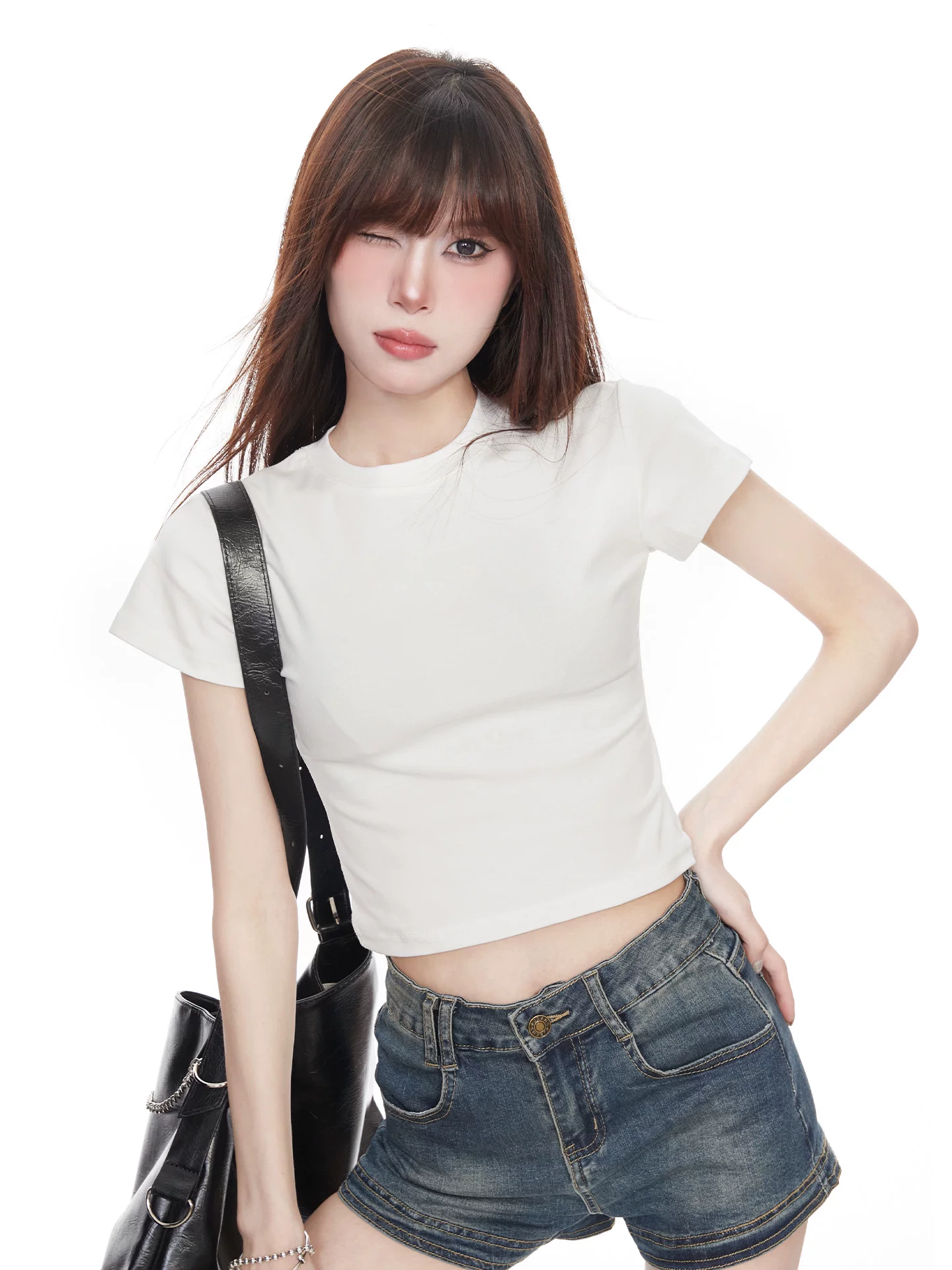 クルーネック ショート丈半袖Tシャツ 商品写真