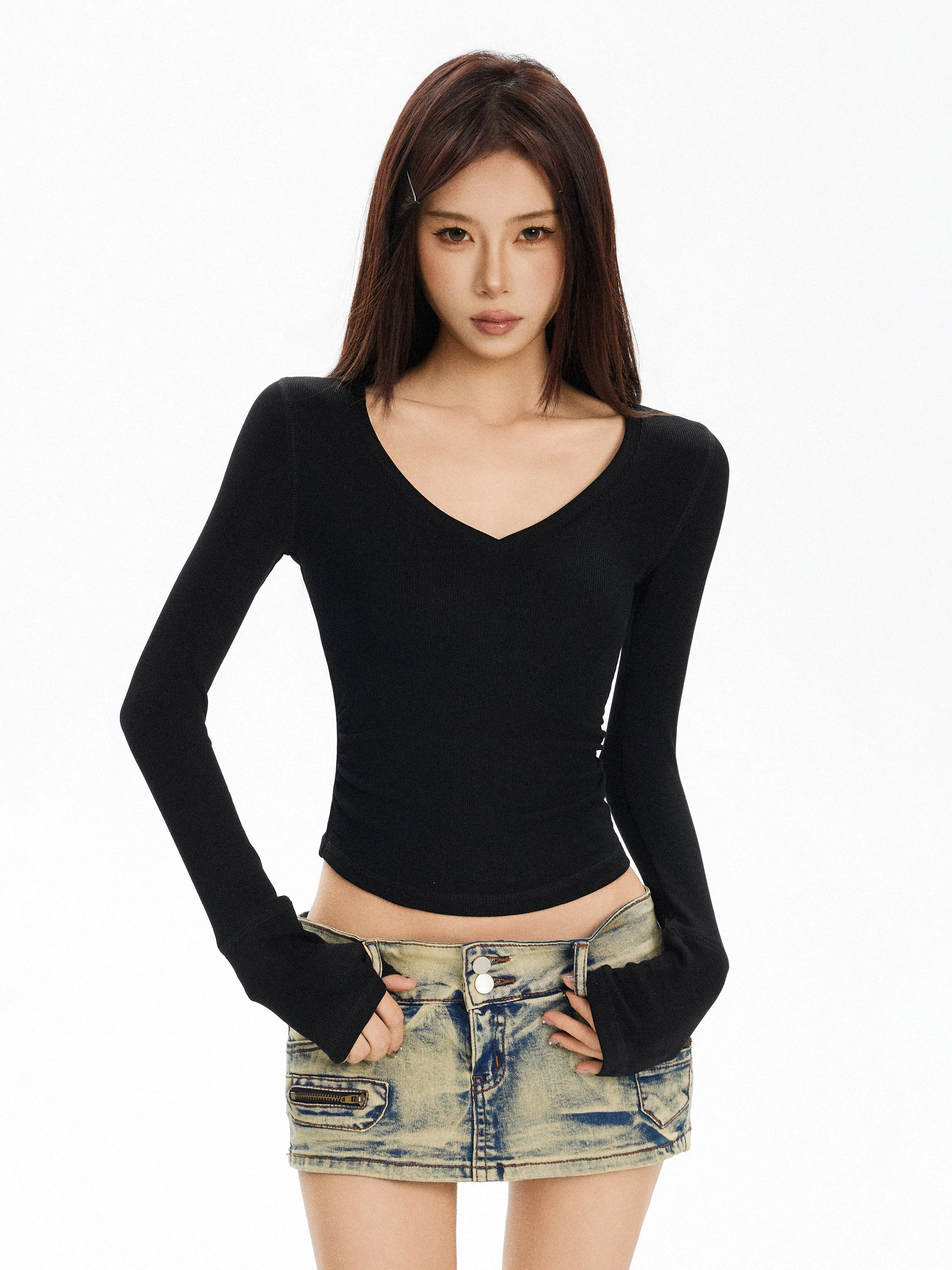 Vネック 長袖Tシャツ 商品写真