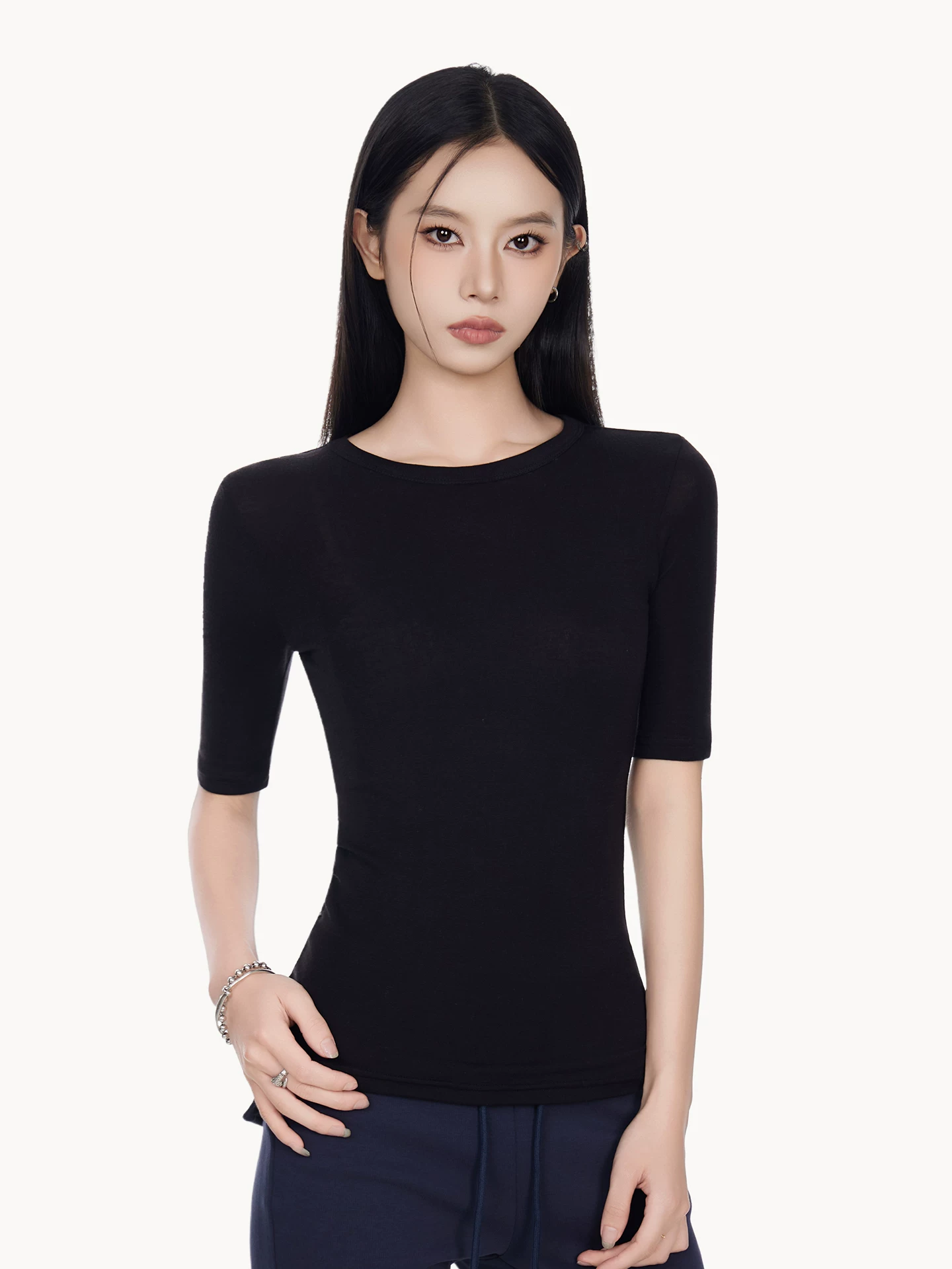 クルーネック 五分袖Tシャツ 商品写真