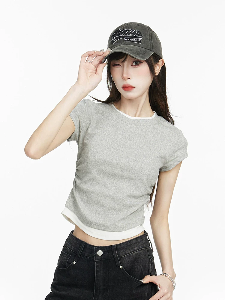 レイヤード風 切り替え 半袖Tシャツ 商品写真