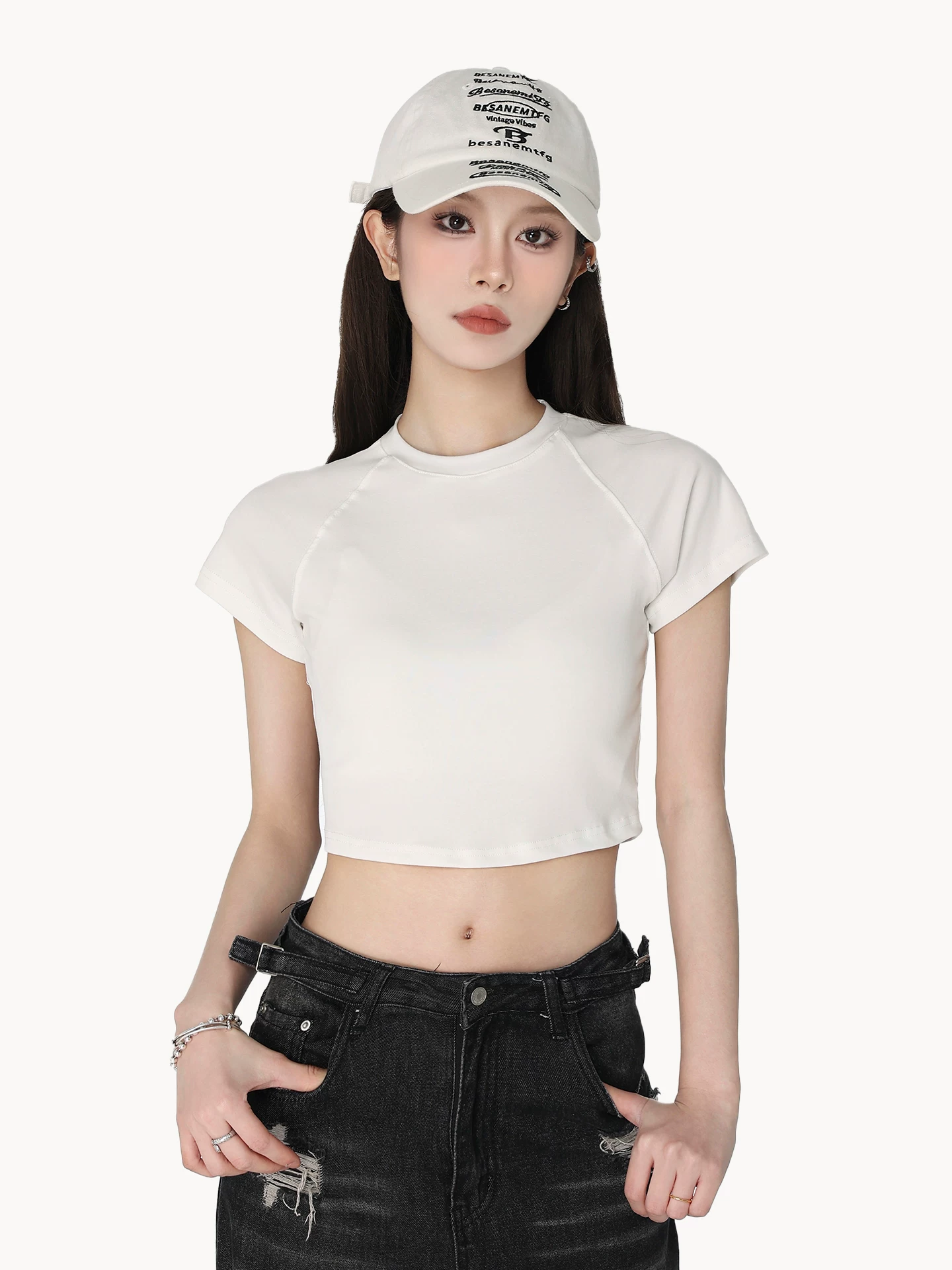 フレンチスリーブ ショート丈Tシャツ 商品写真