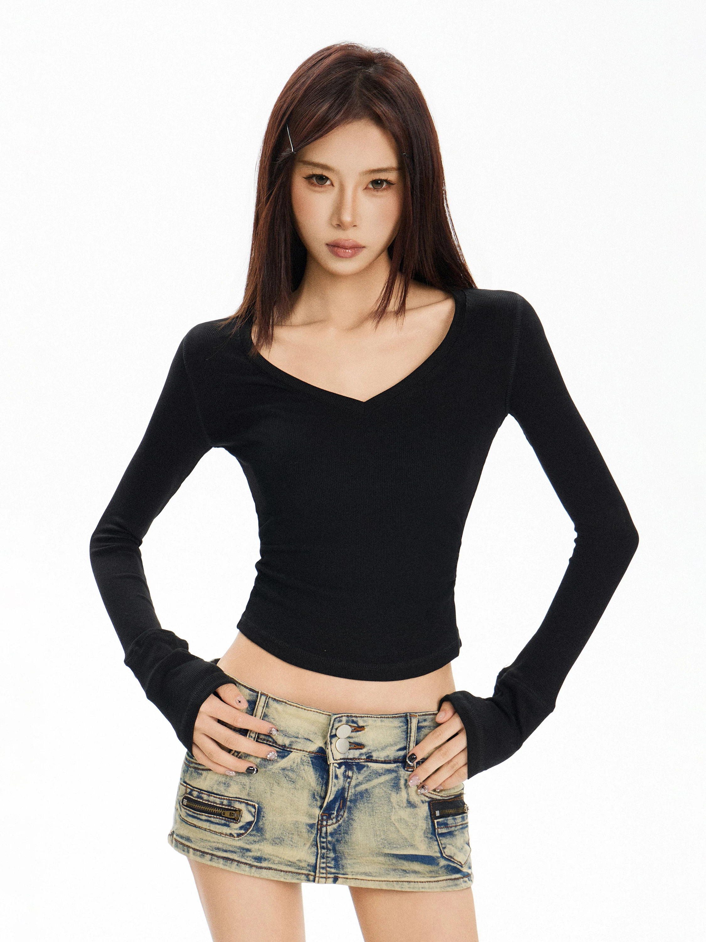 Vネック 長袖Tシャツ 商品写真