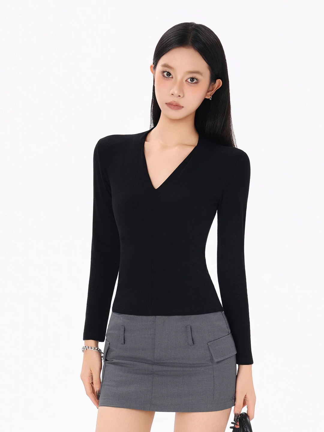 Vネック 長袖Tシャツ 商品写真