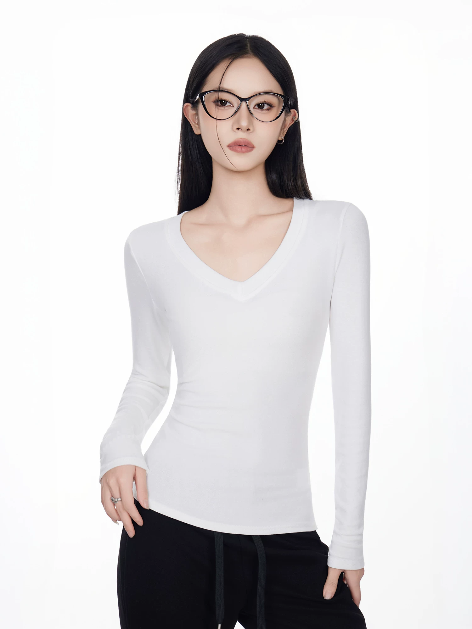 Vネック 長袖Tシャツ 商品写真