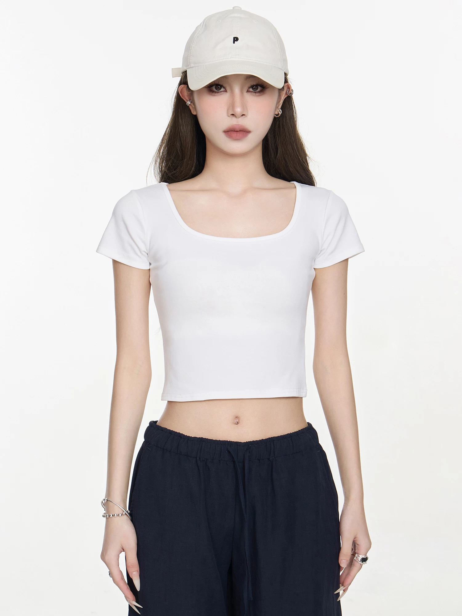 2WAY スクエアネックショート丈Tシャツ 商品写真