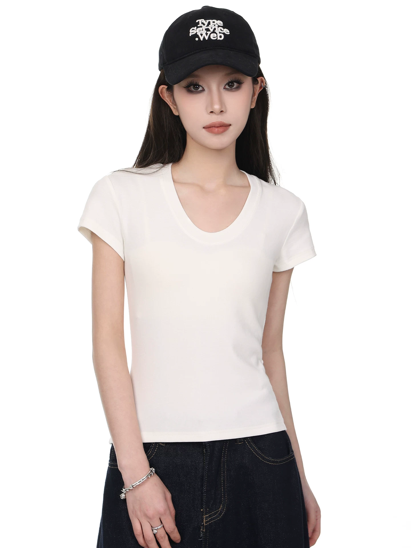 Uネック 半袖Tシャツ 商品写真